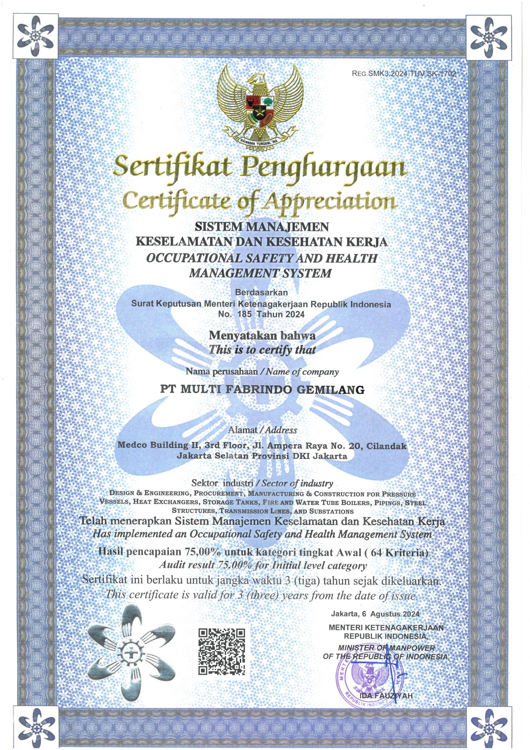 ISO & SMK3 Certificate Page 